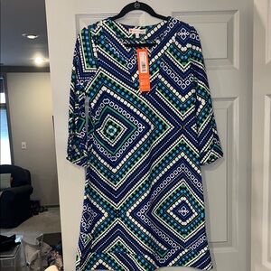 Jude Connally Blue and Green Patterned Dress